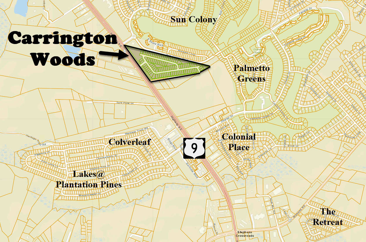 New home community of Carrington Woods in Longs by D. R. Horton